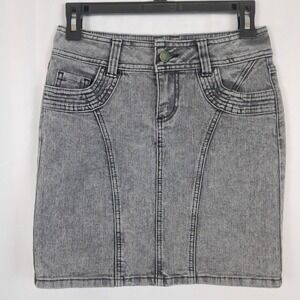 Warehouse Y2K UK 6/ US 4 Denim Mini‎ Skirt Gray Wash Fitted Stretch Casual